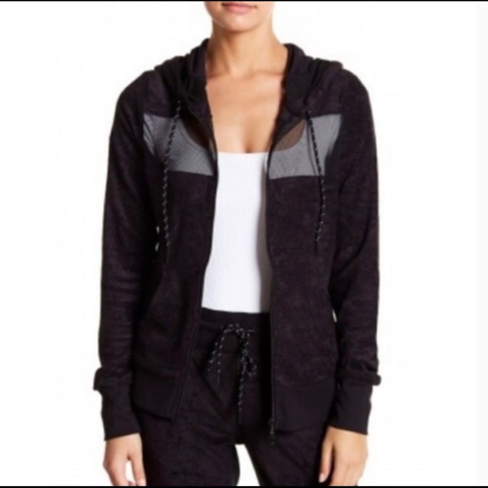 C&C California l Mesh Inset Zip Up Hoodie Black Long Sleeves Athleisure l Size L
